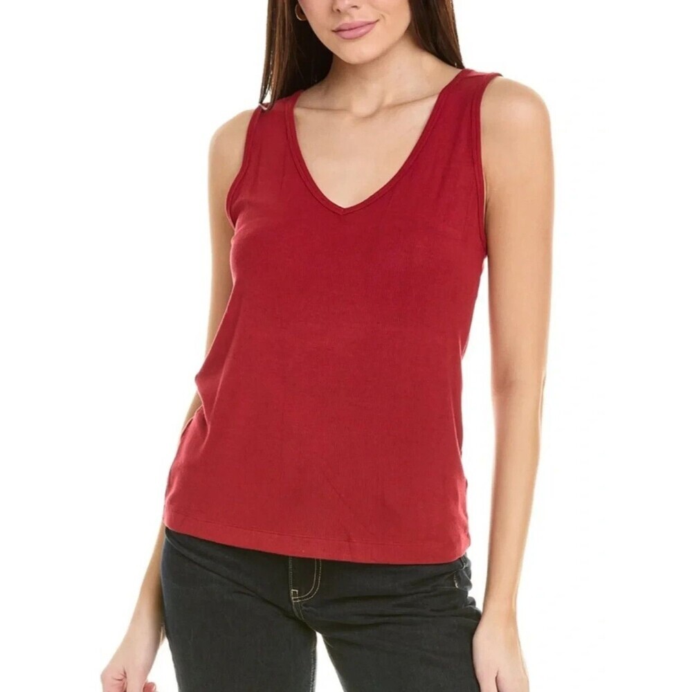 Cabi #4381 "Busy Tank" Firebrick Red Ribbed Stretch Rayon Blend Top Size Medium